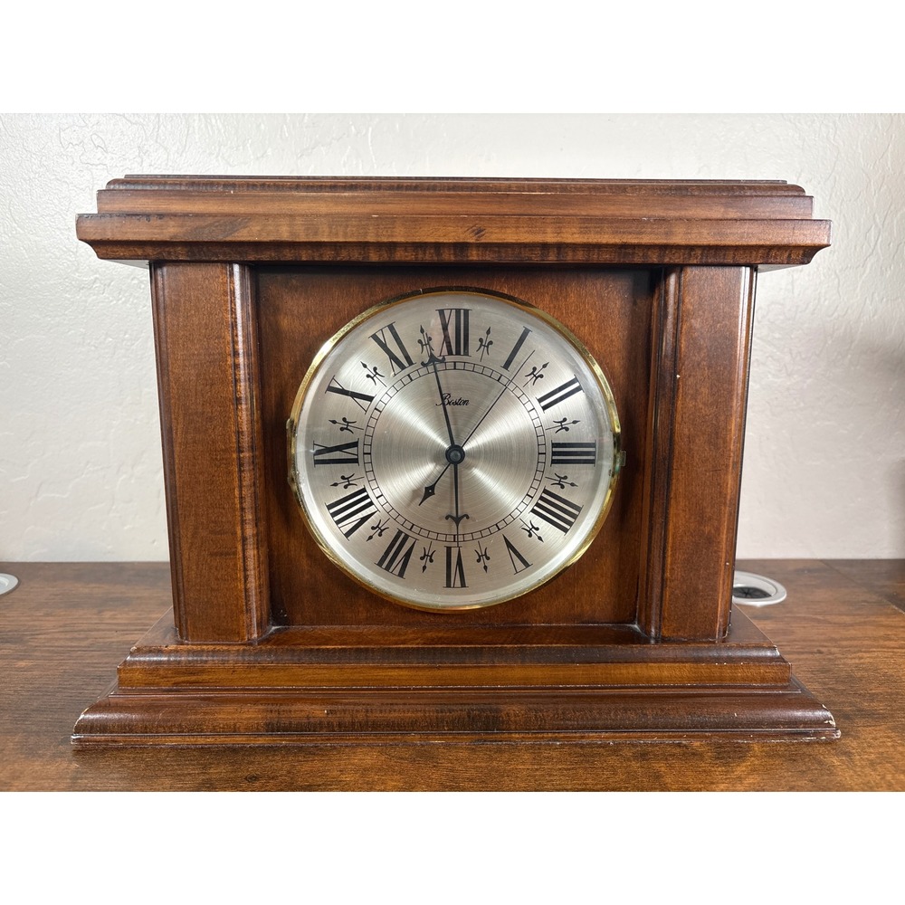 Boston Wooden Mantel Clock Brown Traditional Roman Numeral Analog 5285